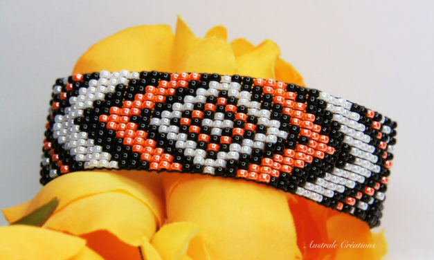 Bracelet Loom « Boho » en Orange, Noir et Blanc