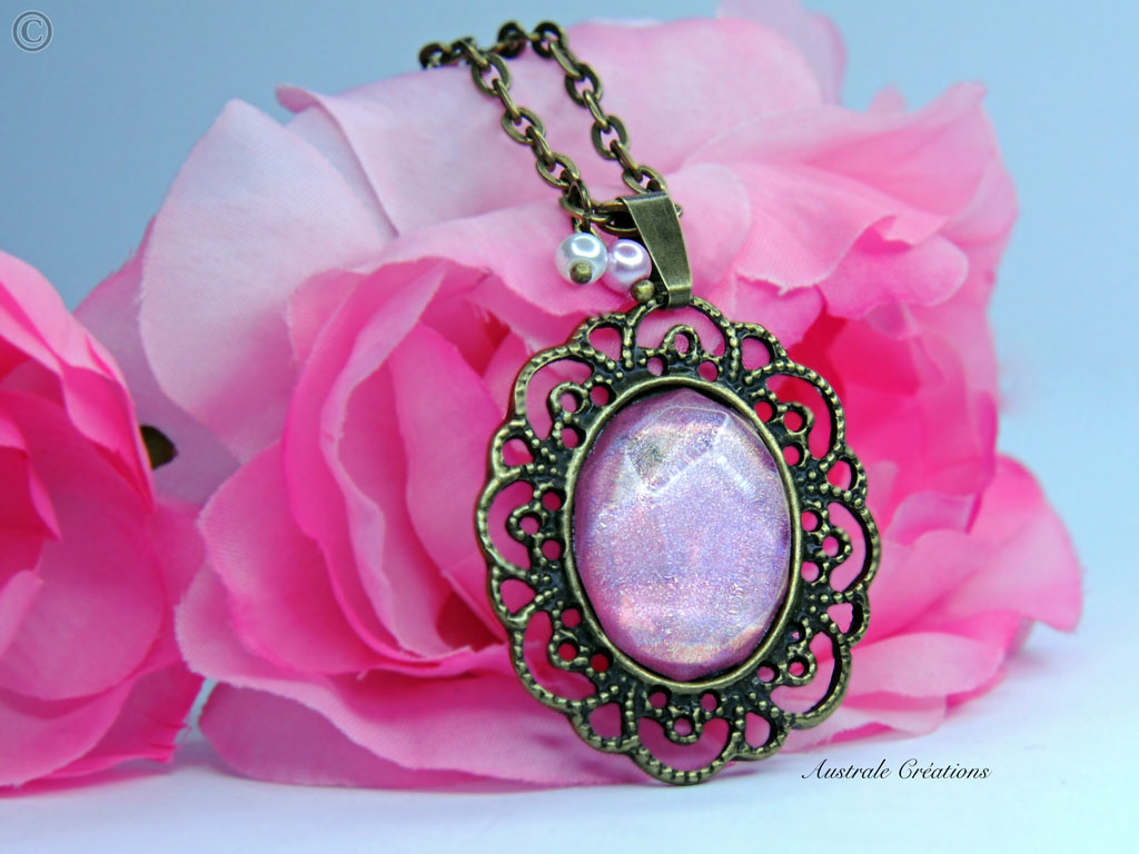 Sautoir "Glittering Vintage" Rose Holographique