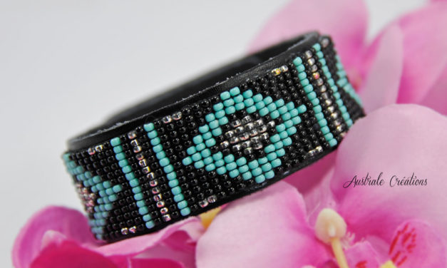 Bracelet « Native American Style » (Noir, Turquoise & Argenté)
