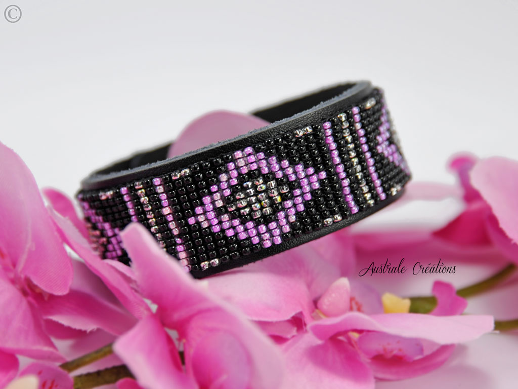 Bracelet Native American Style rose noir argente