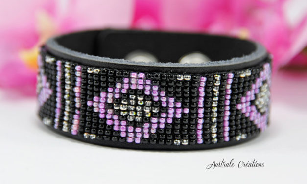 Bracelet « Native American Style » en Noir, rose et Argenté