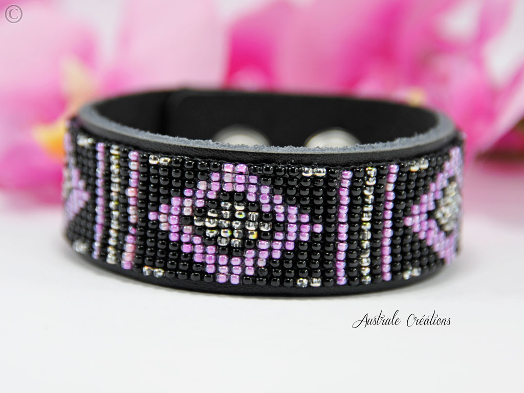 Bracelet Native American Style rose noir argente