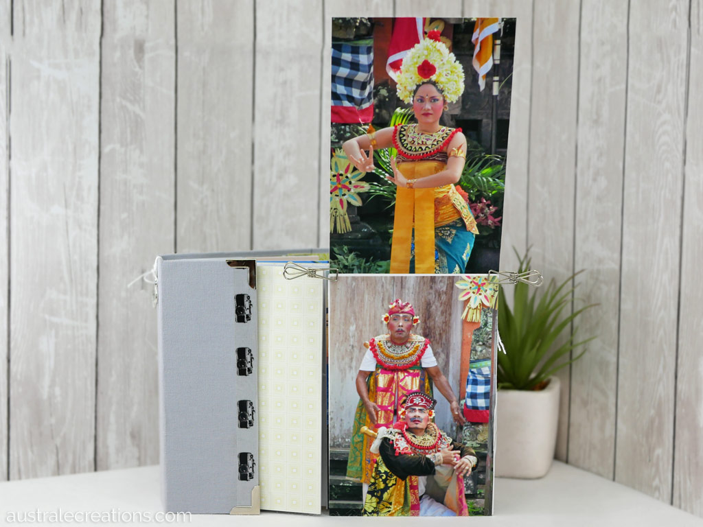Mini album souvenir de Bali avec structure en cartonnage à 3 volets, projet d'eva à la 4encrop 2019
