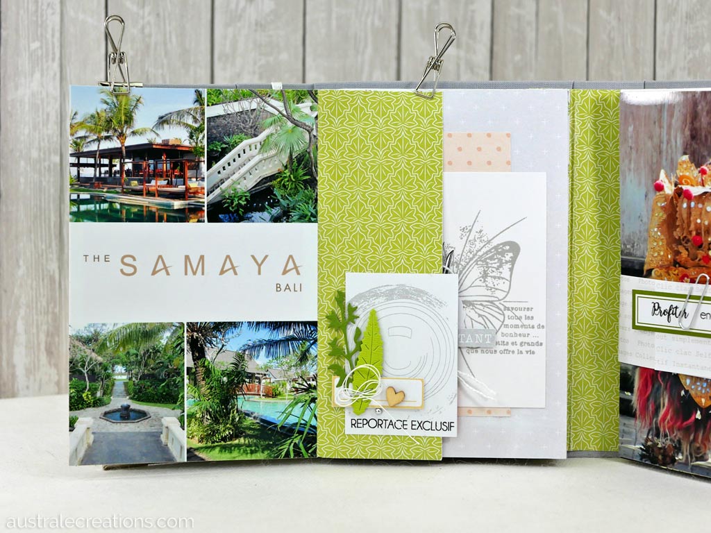 Mini album souvenir de Bali avec structure en cartonnage à 3 volets, projet d'eva à la 4encrop 2019