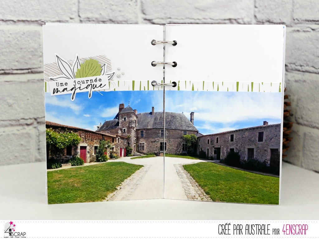 Album souvenir avec photos d'un week-end au Logis de la Chabotterie en Vendée et décorations en 4enscrap.