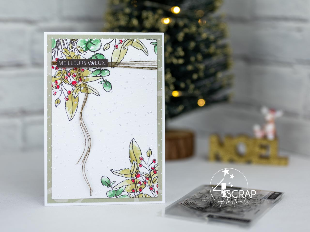 Création d'un duo de cartes de voeux pour la nouvelle année avec bouquet de feuillages aquarelle réalisé avec la planche bonne année #2 de 4enscrap.