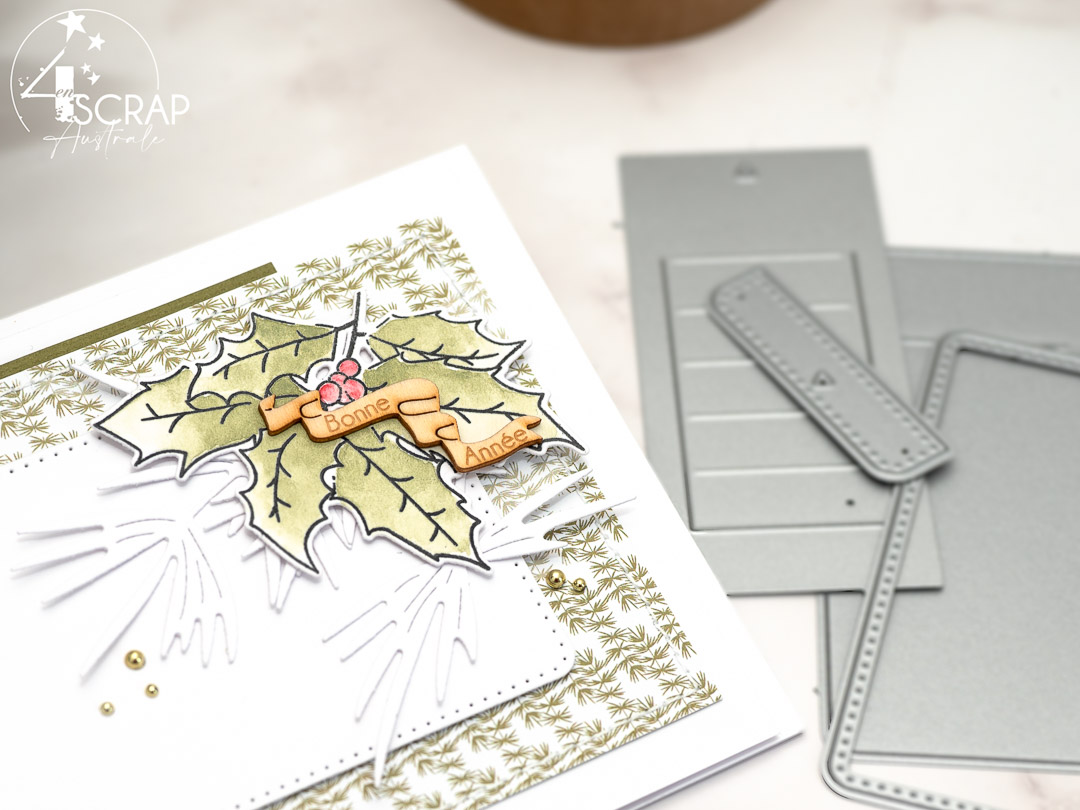 Carte à tirer : Création d'une carte de vœux interactive cachant un petit mot doux (ou une carte cadeau par exemple) et décorée de houx à l'aquarelle.