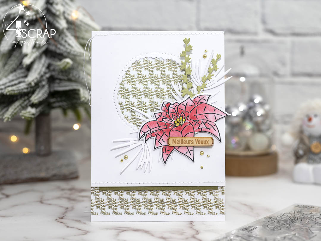 Nos plus belles cartes de voeux : Création d'une carte de vœux avec poinsettias en aquarelle et feuillages de 4enscrap.
